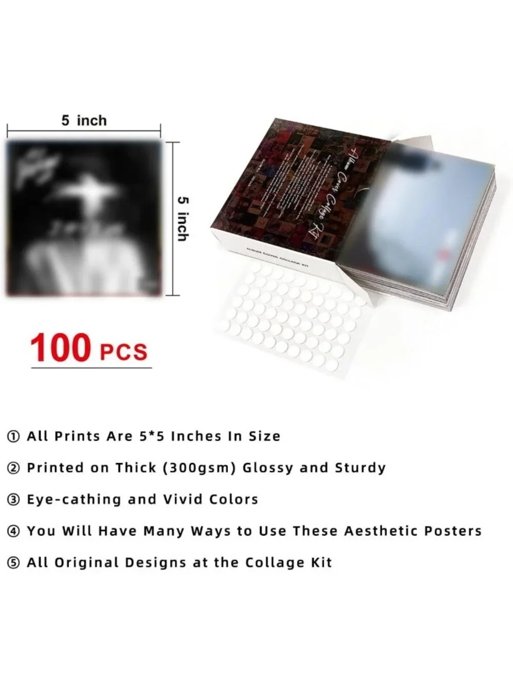 100 Pcs 5x5 Inch Wall Collage Kit | Music, Album Cover & Rapper Posters for